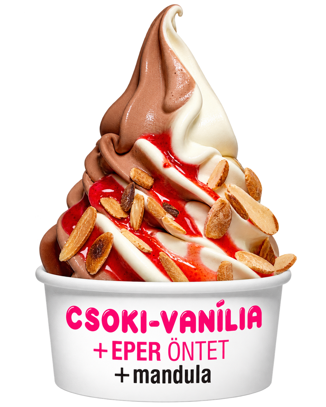 Csoki-vanília és eper öntet mandulával